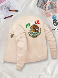 Women's Fashion Long Sleeve Jacket, Mexico Graphic Baseball Collar Design, Casual Everyday Fitted Zipper Cardigan for All Seasons, Ladies Outerwear Coats
