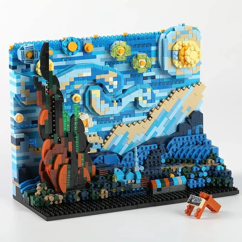Creative World-famous Paintings Vincent Van Gogh The Starry Night Building Blocks Model 1 Figure Mini Bricks Toys Gift For Kids Adult