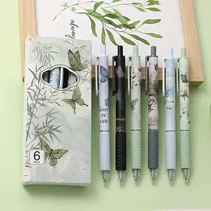 6Pcs butterfly click gel pen, cartoon high value cute gel pen quick dry brush pen student use black 0.5 Pen Set Quick Dry Pens