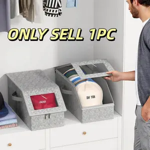 Stackable Baseball Cap Storage Box, Hat Storage Boxes, Multi-Functional Clothing Organizer, Maximum Capacity 24, Wardrobe Use, Durable Box with Cardboard Lining, Stackable Cube Storage