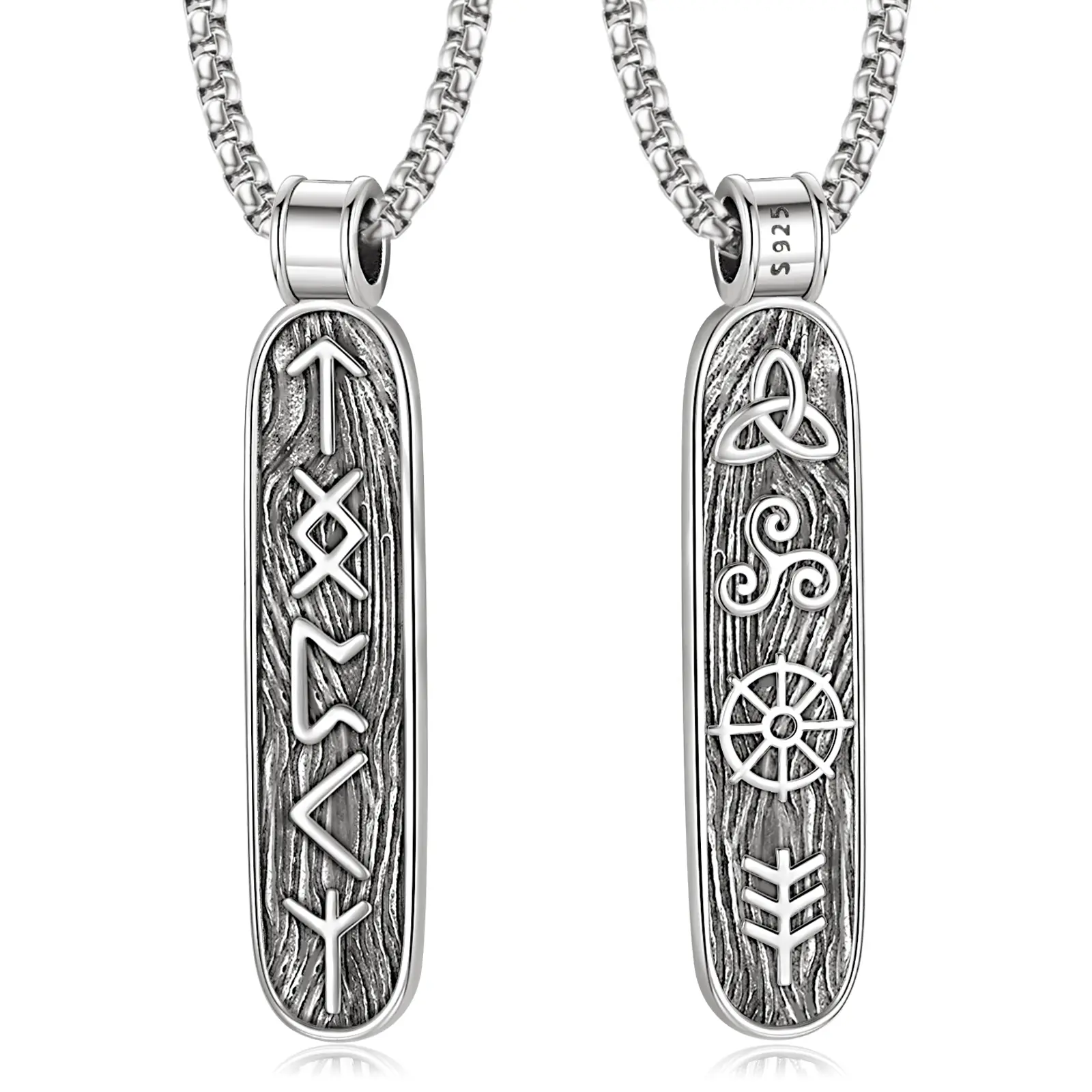 Viking Rune Necklace Silver Jewelry Nordic Pagan Norse Runes Talisman Amulet Pendant Gifts for Women Men Him Her Anniversary Birthday Christmas Valentine's Day Mother's Day Graduation Daily Faith Protection