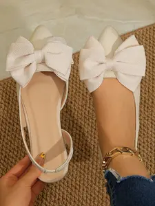 Elegant Oversized Bow Slingback Flats - Lightweight Pointed Toe Dress Shoes, Comfortable Slip-on for Work & Casual Elegant Oversized Bow Slingback Flats - Pointed Toe Dress Shoes for Work, Wedding Guest & Casual Wear Women Fashionable Flats