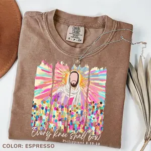 Comfort Colors Every Knee Shall Bow Shirt, Christian Faith Tee, Jesus Bible Verse T-Shirt, God is Good Unisex Tee, Religious Easter Outfit Womenswear