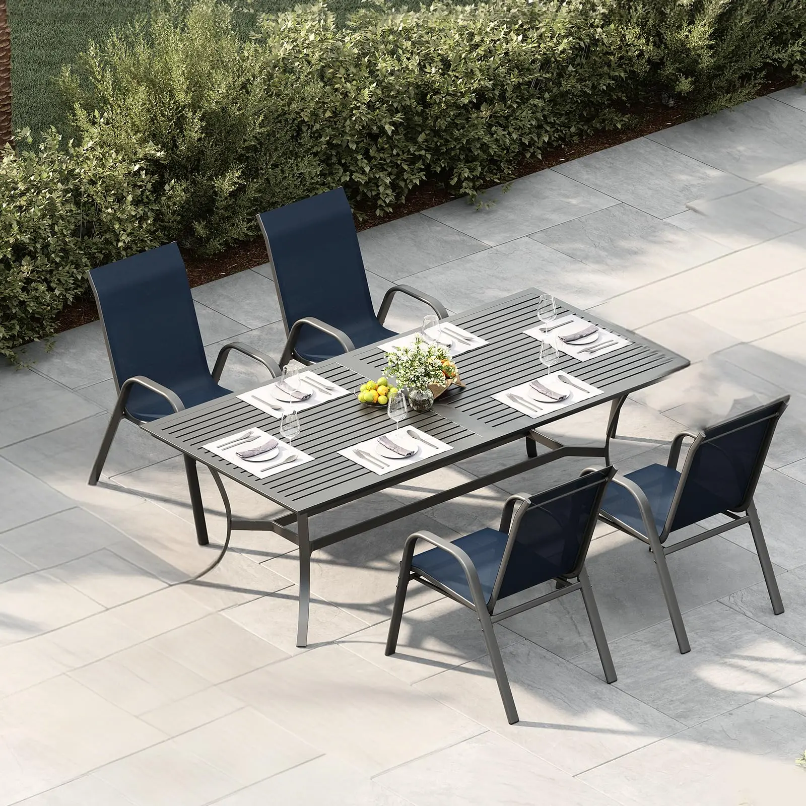 GARVEE Stackable Patio Dining Chairs Set of 4/6, High-Back Textilene Outdoor Chairs with Black-Gray Sprayed Steel Frame, All-Weather Deck Garden Seating