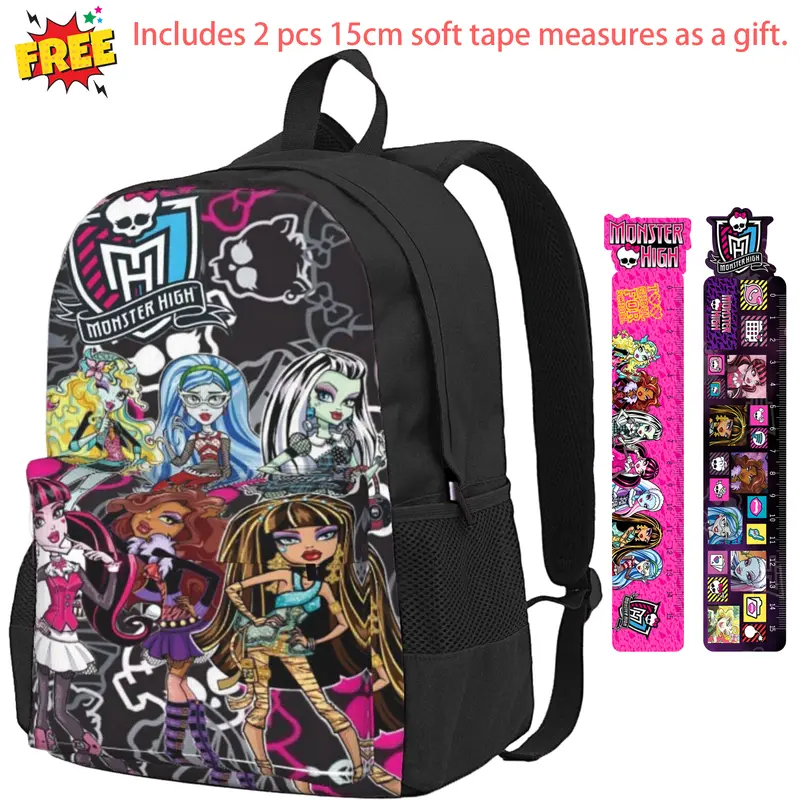 Monster High Backpack Monster High Dolls Storage Bag with Multi-Compartment Design for Commuting, Fitness, Travel, and Outdoor Activities | Perfect Gift for Monster High Fans
