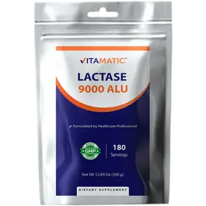 Vitamatic Lactase Enzyme Powder 9000 ALU Per Serving 180 Servings Supports Lactose Digestion Non-GMO Gluten Free Formulated by Healthcare Professional Vitamin Dietary