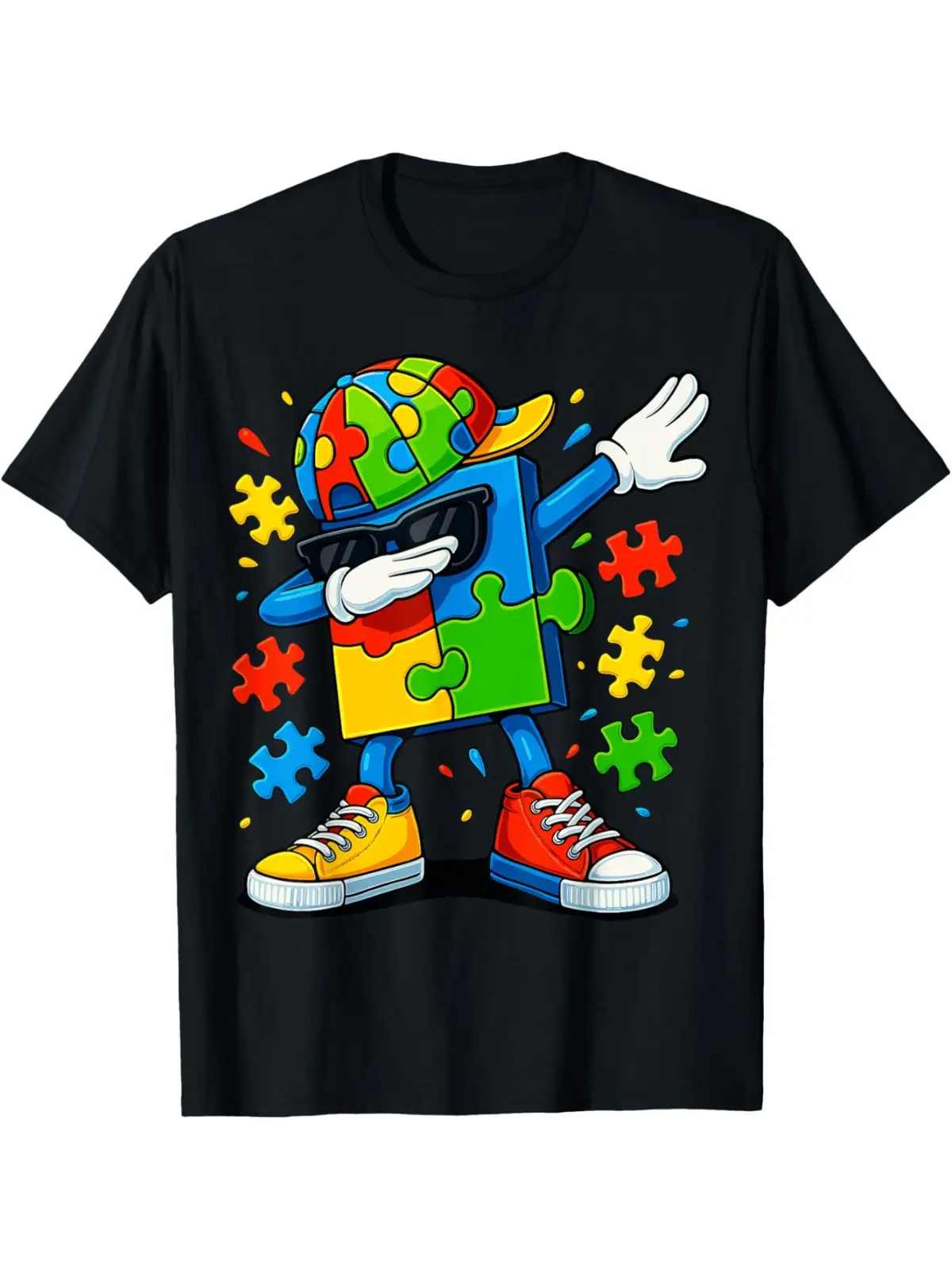 Women's Classic Style Cotton T-Shirt with Autism Awareness Dabbing Graphic, Regular Fit Streetwear, Sizes Available up to 3XL, Casual, Breathable, 2Xl, Minimalist, 4Xl, Round Neck, Comfortable, Shortsleeve, Everyday