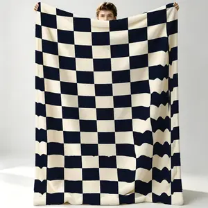 Checkered Flannel Blanket for Teens, Women, and Men—Fluffy, Soft, and Comfortable Throw Blanket. Minimalist Geometric Retro Aesthetic Room Decor，Ultra-Soft Microfiber Sofa Home Decor