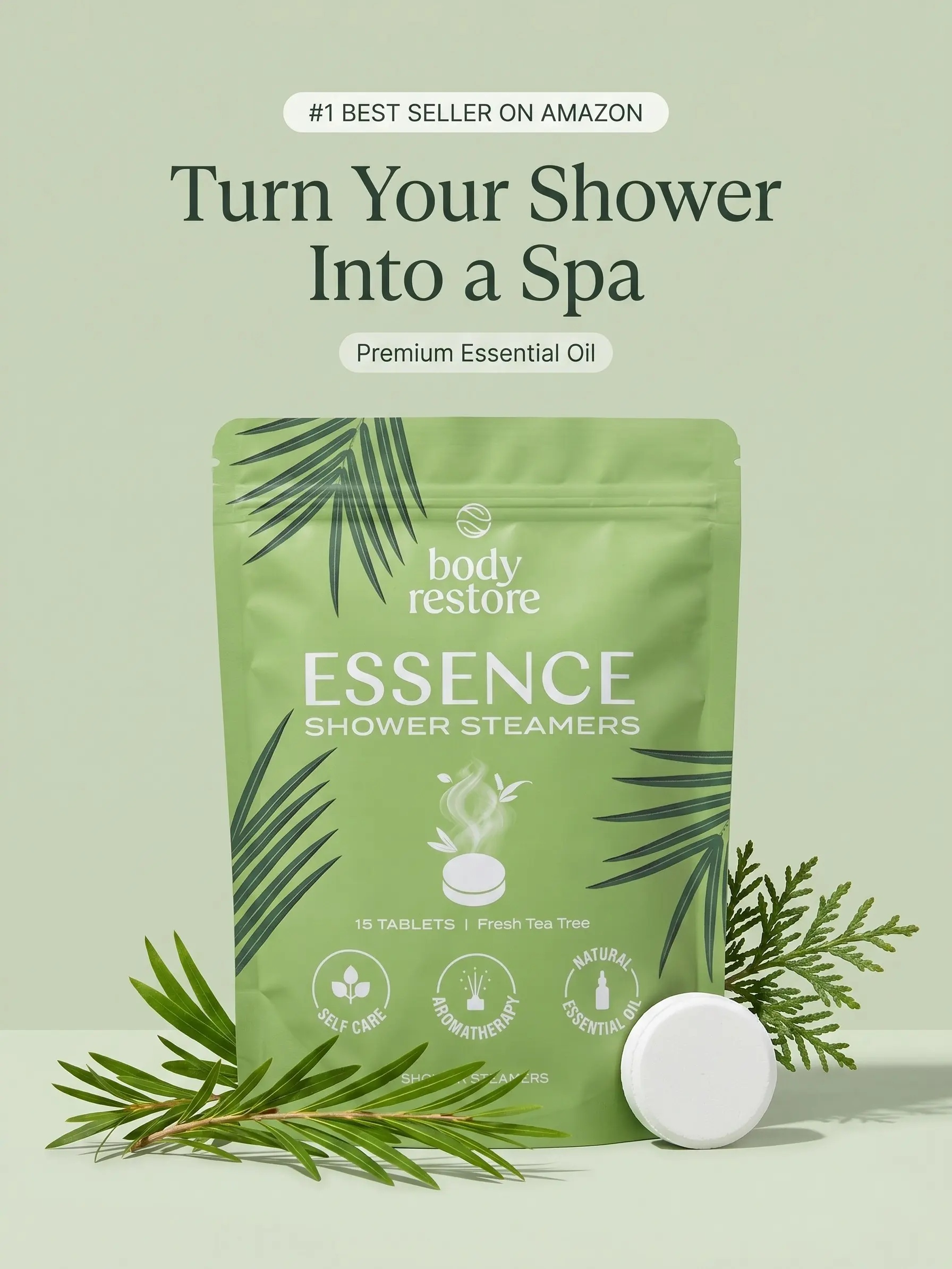 Body Restore Essence Shower Steamers Aromatherapy 15 Pack Tea Tree Cleansing for Women & Men Daily Self Care & Relaxation Christmas Stocking Stuffers