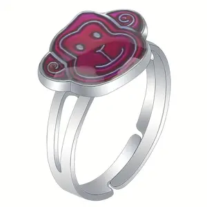 Women's Cute Cartoon Mood Ring, Temperature-Changing Alloy Open Monkey Head Ring, Cartoon Rings, Mood Ring Rings