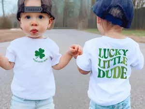 St. Patrick's Day T-Shirt for Youth, Lucky Little Dude Tee, İrish Gifts For Youth, Funny Holiday Crew Neck, Cute Green Shamrock Shirt