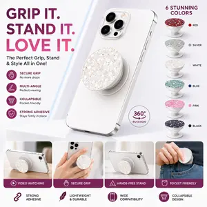Glitter Phone Grip Stand - Plant-Based Adhesive Collapsible Kickstand, Removable Universal Holder for Smartphone, Cellphone