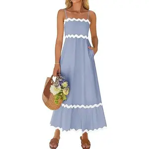 ZESICA Women's 2026 Summer Spaghetti Straps Sleeveless Backless Sundress Flowy Smocked Lace Swing A Line Midi Dress