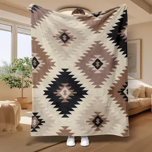 Boho Style Geometric Pattern Blanket, Soft Comfortable Throw Blanket, Soft Cozy Blanket, Warm Napping Blanket for Home Office Travel Camping