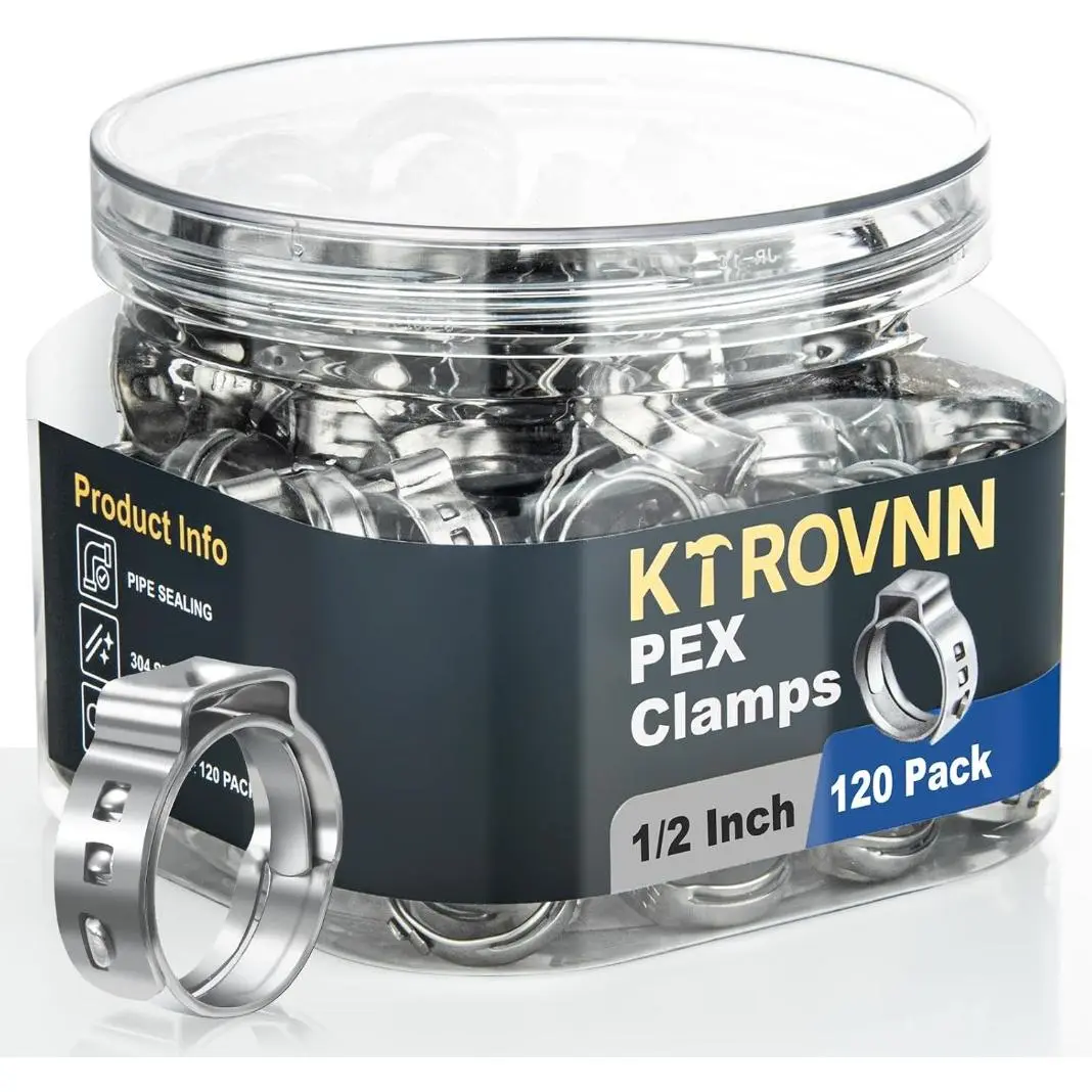 120 Pack 1/2 Inch PEX Cinch Clamps Rings, Heavy Duty 304 Stainless Steel Pex Crimp Rings, Thickened Single Ear Hose Clamps For PEX Tubing Pipe Fitting Connections