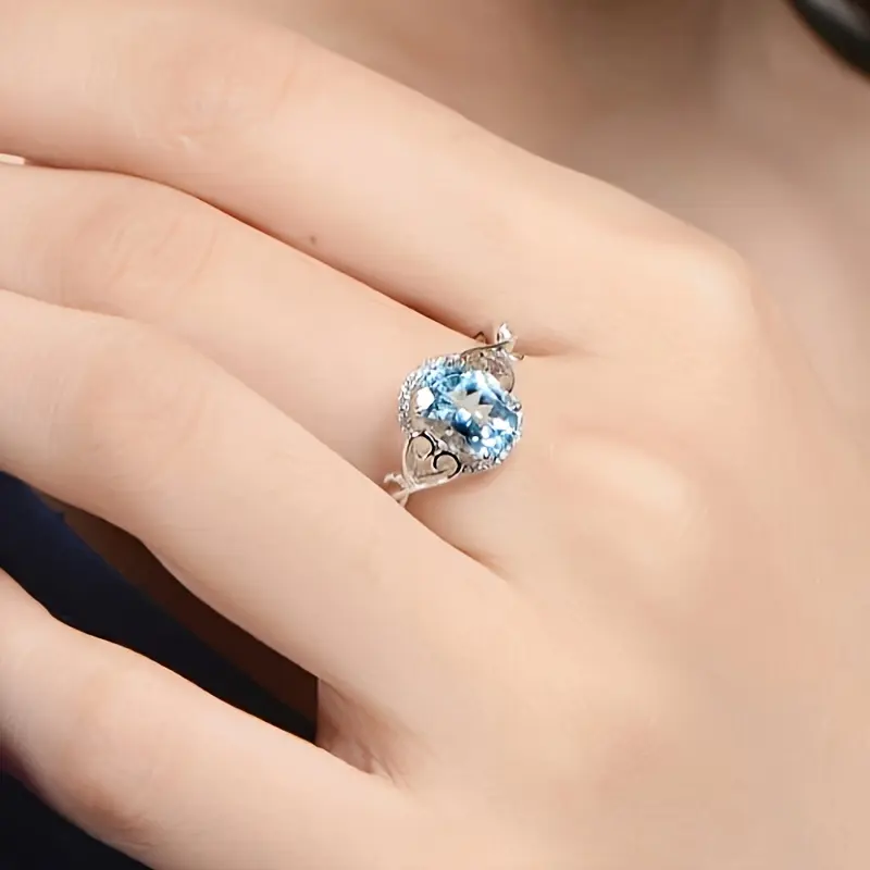 2 Carat (ctw) Aquamarine Ring Sterling Silver Aquamarine Rings For Women Vintage Oval Moissanite Engagement Rings For Women/Fiancee (5-9)