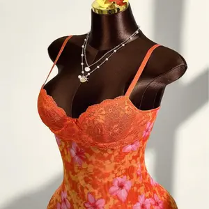 [Order 10–12 Days] Coquette Aesthetic Lace Trim Floral Mini Dress, Sexy Backless Bodycon Cami Skirt, Retro Summer Floral Slip Dress for Women, Trendy Y2K Date Night Outfit