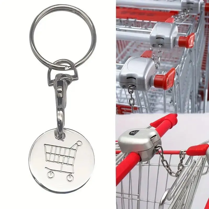 1pc/5pcs  Durable Aluminum Alloy Shopping Cart Token Key Ring - Stylish Round Metal with Floating Design, Easy Open Clasp for Convenient Shopping at Supermarkets & Malls Portable Keychain, Fashionable Alloy Keychain, Key Accessories