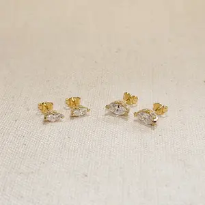 Vintage Marquise Stackable Earrings - Elegant Design with Round Stones, Perfect for Everyday Wear