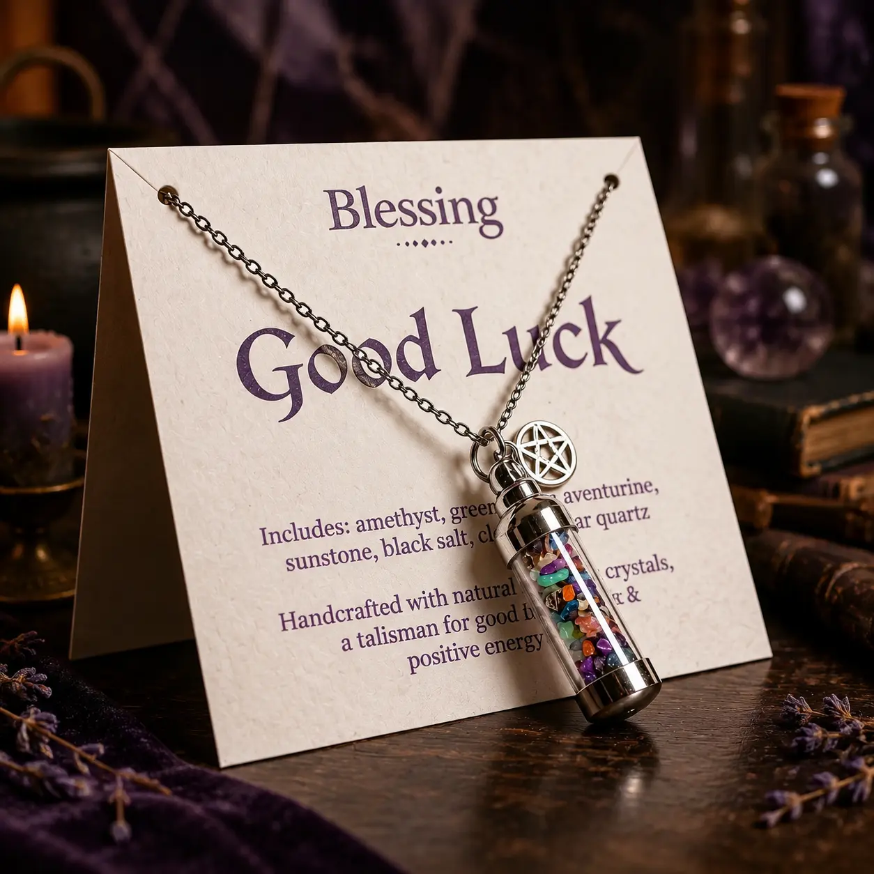 Mystical Witchcraft Aesthetic Crystal Necklace - Gothic Pentagram Pagan Amulet, Vibrant Crystal, Stainless Steel Chain for Spiritual Protection, 2026 Memorial Day Summer Gift, Crystal Necklaces
