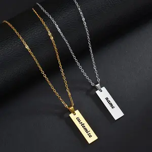 SFL-L613 Customized lettering Fashion Simple Cuban Link Chain O-Ring Chain Pendant Stainless Steel Army-Style Necklace Creative Gift for Men and Women