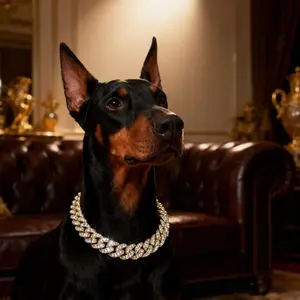 Pet Collars and Necklaces, Suitable for Cats and Dogs, Diamond-Encrusted Cuban Chain with Lock, Gold and Silver Styles for Fashionable Pets