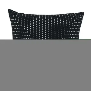 Saro  18 in. Patchwork Stitch Square Throw Pillow with Down Filling, Black