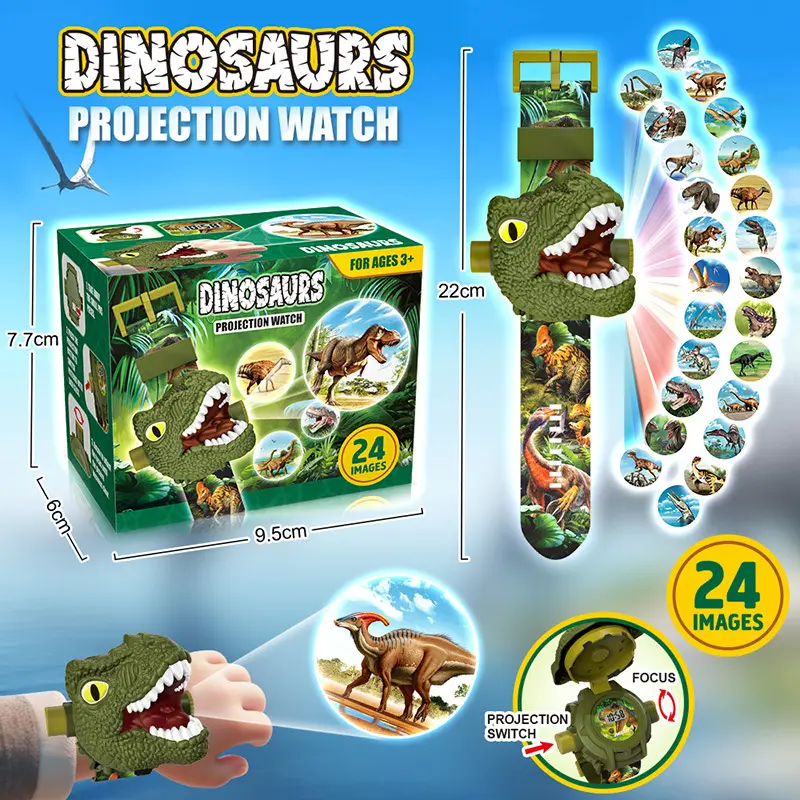 2026 Kids Dinosaur Projection Digital Watch, Light Up Educational Wrist Toy with 24 Dinosaur Projection Images, Interactive Time Learning Toy for Toddlers Boys Girls Ages 3-6, Adjustable Comfort Strap, Screen-Free Play Toy, Perfect Birthday Gift