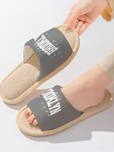 "Brooklyn New York 1898" Retro Slogan | American Street Style 1 Pair Linen Breathable Non-Slip Sweat-Absorbent Home Slippers Slipper Shoes For Trendy Men & Women/Vintage Fans (Spring Summer/Lounging)