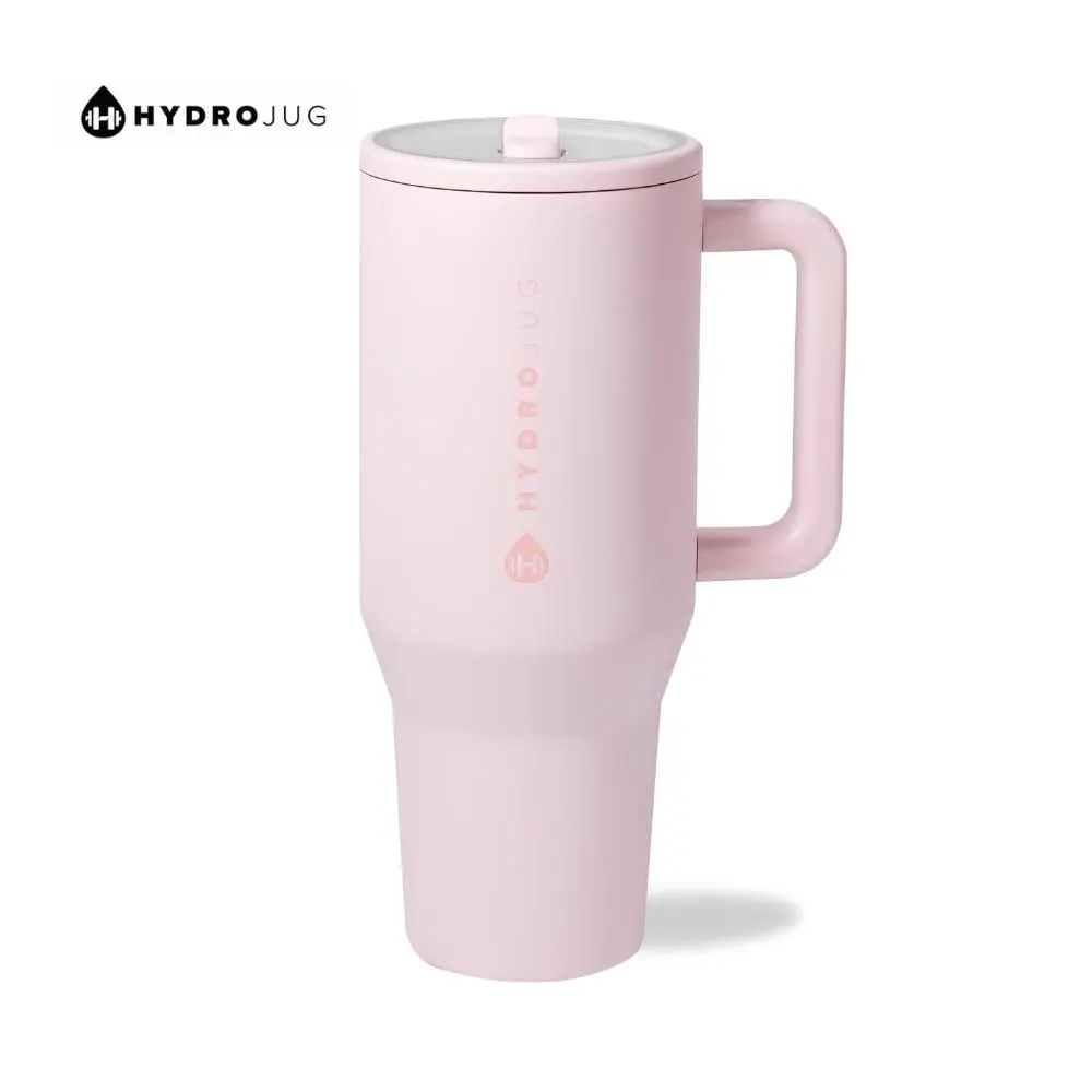 Pink Sand - HydroJug Traveler 40 oz Water Bottle with Handle & Flip Straw Fits in Cup Holder Leak Resistant Tumbler Reusable Insulated Stainless Steel Rubber Base Gifts for Women Men Pink Sand