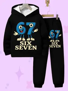 Boys' Spring & Fall 2-Piece Set, 3D Hooded Sweatshirt & Pants, Hoodies, Random Print Casual Wear, Perfect Gift for Christmas Activities