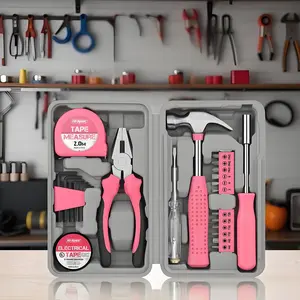Pink Tool Set 24 Piece Home DIY Kit for Women Complete Starter Toolkit with Portable Case Household Repair Tools Easy Storage Home Maintenance Essentials