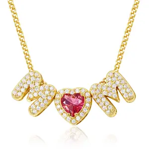 KissYan Mama Necklace for Women, 14K Gold Plated Heart Birthstones Bubble Pendant Necklaces For Mom Wife Dainty Jewelry Gifts For Mom For Mother's Day Birthday For Christmas Valentine's Day Gifts
