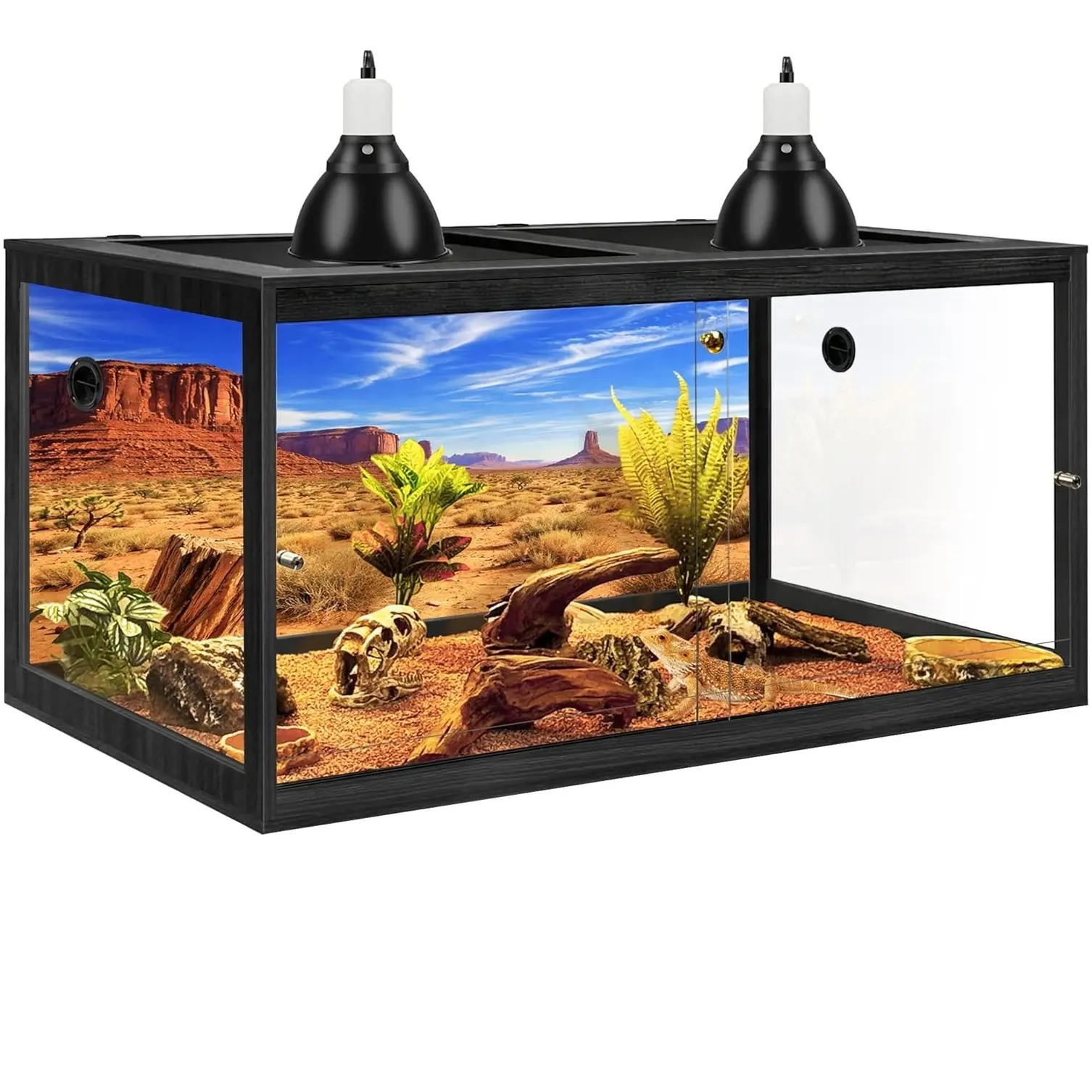 PROLEE 120 Gal Bearded Dragon Tank, 4x2x2 Reptile Enclosure with Tempered Glass Sliding Doors, Lockable Front Opening, Metal Mesh Top for Lizards and Snakes