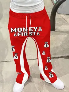 Men's Loose Fit 3D Money Symbol Print Bell Bottoms, Casual Sporty Streetwear Pants, Hip Hop Vintage Long Pants for All Seasons, Casual Sporty Trousers
