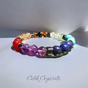 7 Chakra Bracelet with Real Stones - Unisex Adults' Crystal Bracelet stretch bracelet Citrine Balance