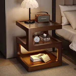 Minimalist Mobile Side Table with Storage, Creative Small Table Organizer for Bedroom & Living Room, Sofa End Table, Rolling Coffee Table & Bedside Cabinet, Wheeled Bedside Table