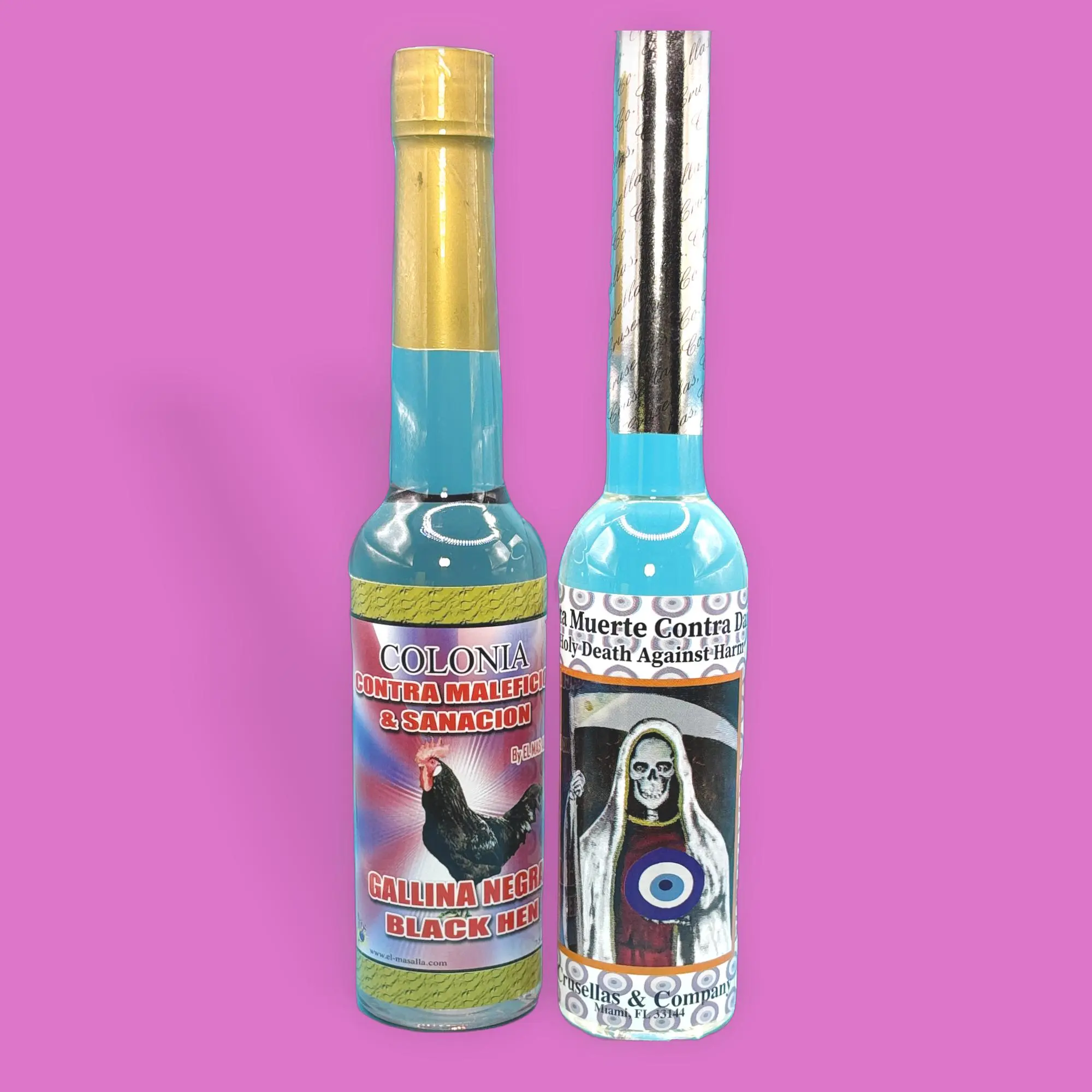 Santa Muerte Protection & Reversal Duo (Against Harm & Black Chicken), Cologne Bundle, Protection Blend