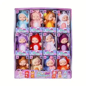 12pcs 4 Inches Mini Baby Dolls | Lifelike Realistic Baby Dolls in Animal Clothes, Cute Tiny Gifts for Kids Birthday Party, Mixed Color PVC Material, Cute Style.