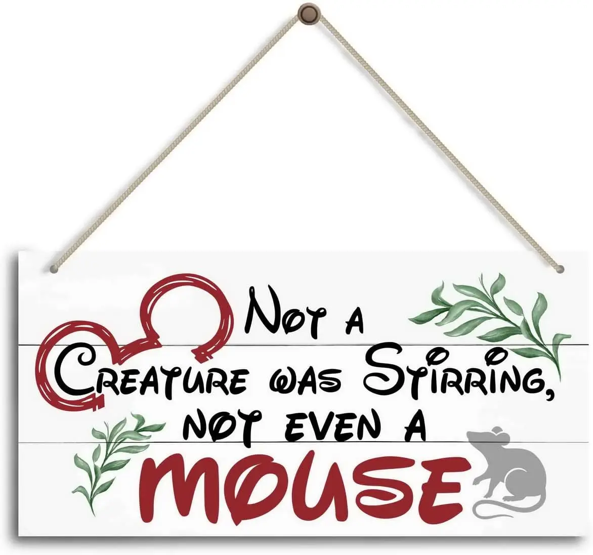 Christmas Door Sign Decor Not a Creature was Stirring not Even a Mouse Winter Seasonal Wall Art Hanging Wooden Sign for Home Outside Indoor Holiday Decorations