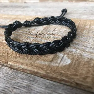 Cocoa Beach, Men Black Braided Bracelet Adjustable Waterproof  Vegan Leather unisex bracelet