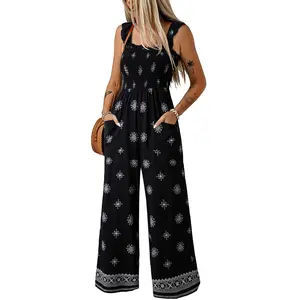 Dokotoo Floral Jumpsuits for Women 2026 Summer Floral Ruffle Sleeves Square Neck Rompers with Pockets