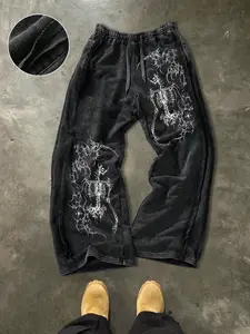 Men's Casual Loose Cotton Sports Pants, Athleisure Pants, Skull Print, Street Style, Drawstring Waist, Long Pants, All Seasons, Ideal Gift