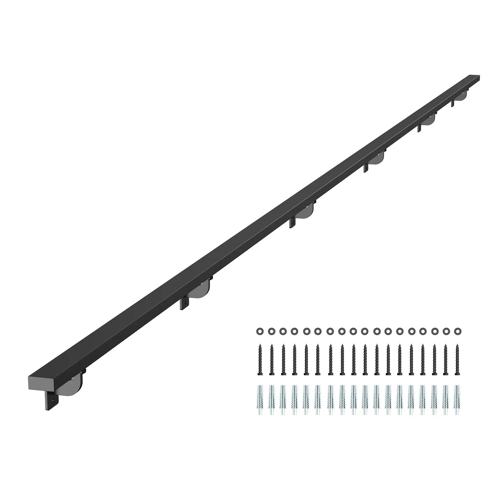 【Summerfinds】VEVOR Wall-Mounted Aluminum Stair Handrail, 15ft Length Customizable Square Tube Railing (Black Carbon Steel), 250 lbs Load Capacity, 6 Sections, 10.8 lbs, 180x3.31x4.76in, Supportive Grip, Kit Includes Complete Installation Tools for Loft/De
