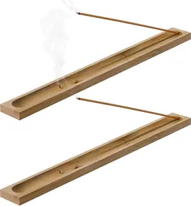 2 Pieces Natural Bamboo Incense Stick Holder Home Incent Burner with Ash Catcher