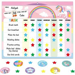 Behavior  Chart System for  Girls  - Pad with 30 Chore Charts, 1920  Stickers, 96 Incentive Stickers to Motivate Responsibility and Good Habits (Unicorn)