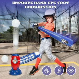 Pitching Machine-Auto Baseball Launcher for Kids w/Bat & 5 Balls – Backyard Sports Toy | Outdoor Birthday & Easter Gift for Boys/Girls Ages 2+ Perfect Holiday Gift