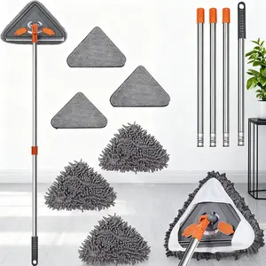 Long Handle Wall Cleaner Adjustable Length Wall Mop 360° Spinning Head Floor Wall Washing Cleaning Tool for Walls Ceiling Fans Floors Baseboards Dust Kitchen General Purpose, 6 Replacement Pads and 1 Silicone Squeegee