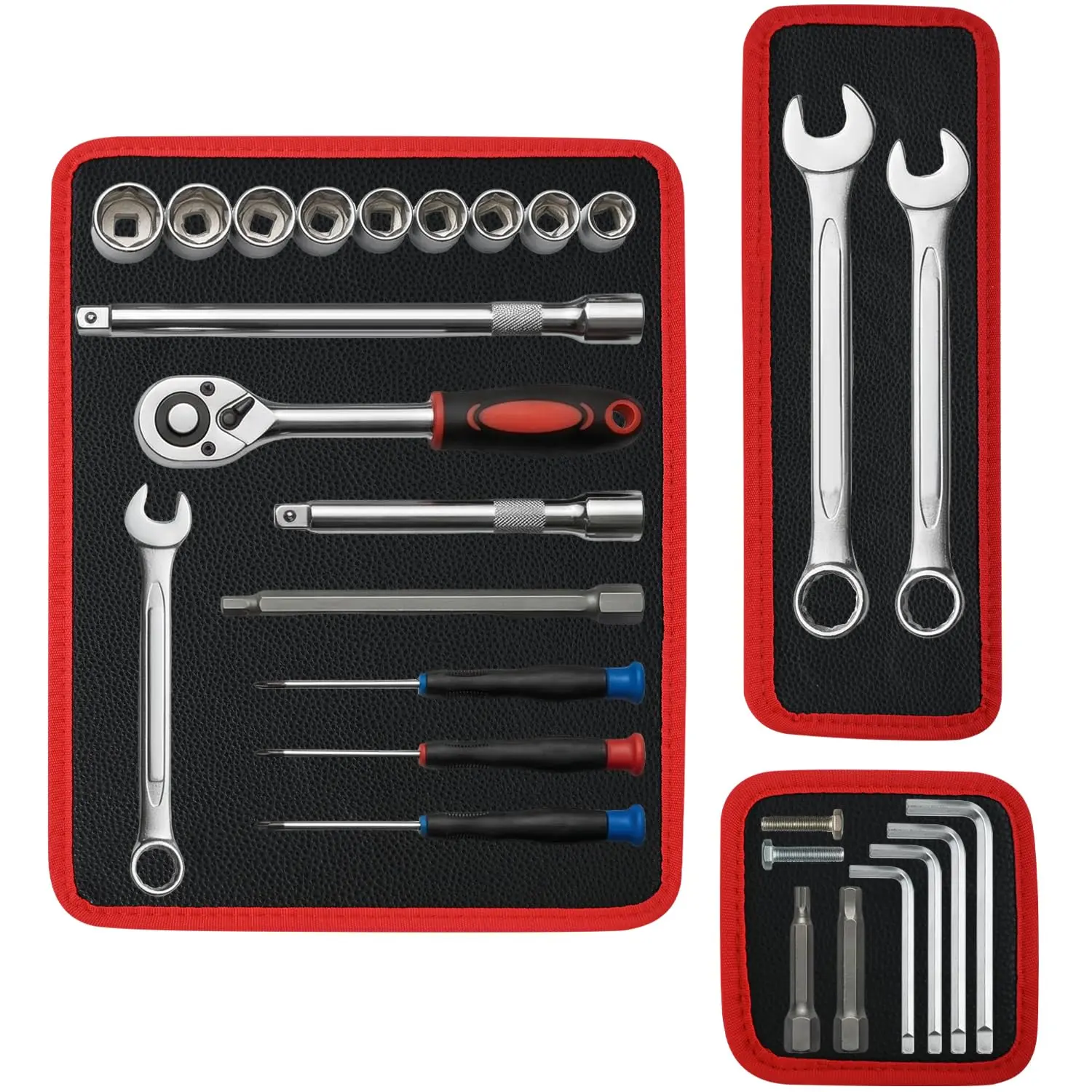 3-Piece Magnetic Tool Mat & Holder Set – 12.8"x9.8", 12.8"x4.3", 4.3"x4.3" Flexible Trays, Scratchproof PVC Surface, Non-Slip Grip for Garage Workshop, Auto Repair Toolbox Organizer for Mechanics & DIY