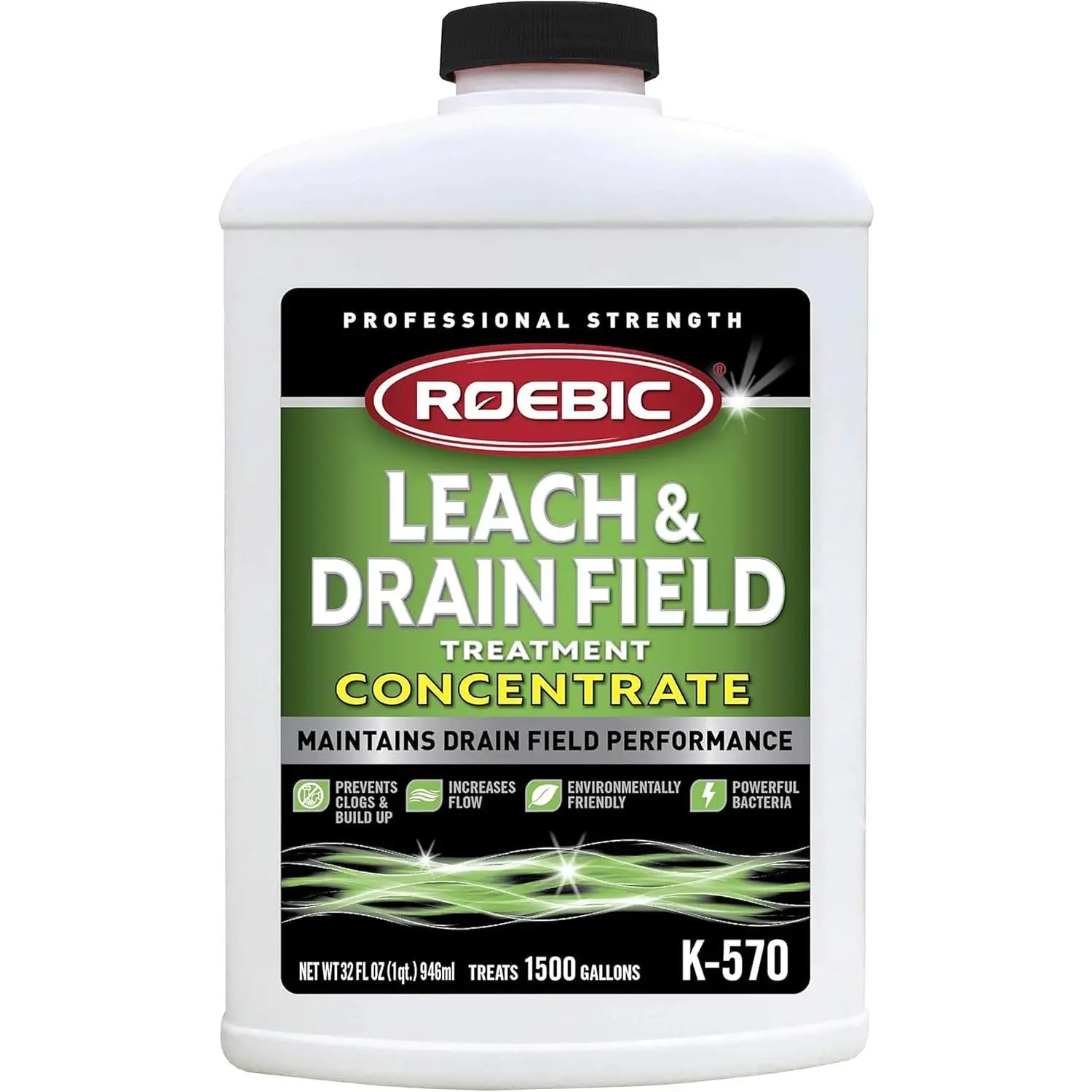 Roebic K-570 Leach & Drain Field Opener Concentrate, 32 oz | Septic System Treatment | Helps Restore Drain Field Flow | Easy-to-Use Liquid Formula